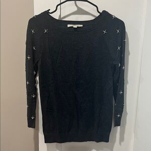 Loft Dark Gray Sweater with Embellished Sleeves Size S